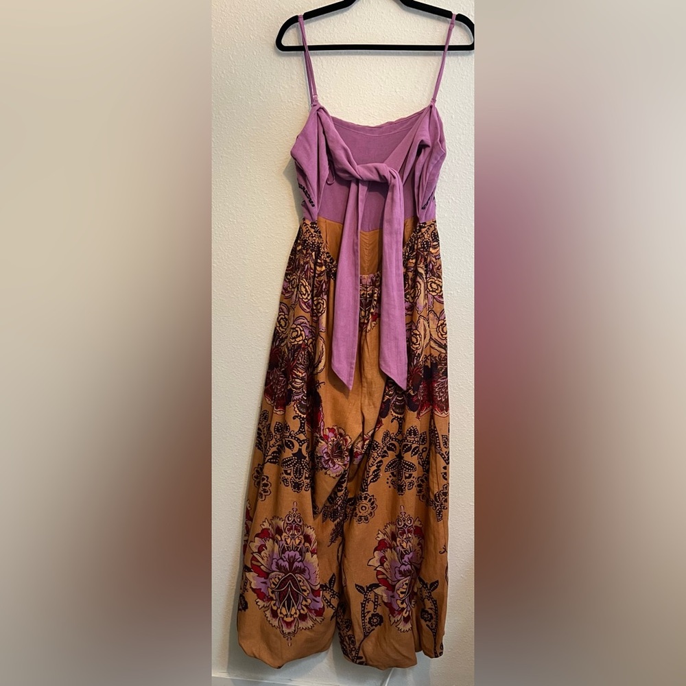 #624 Free People Indigo Sun Jumpsuit in Gold Combo size Large - Picture 6 of 9